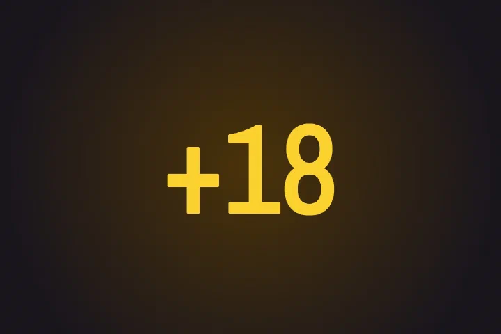 Símbolo +18 en amarillo sobre fondo marrón oscuro